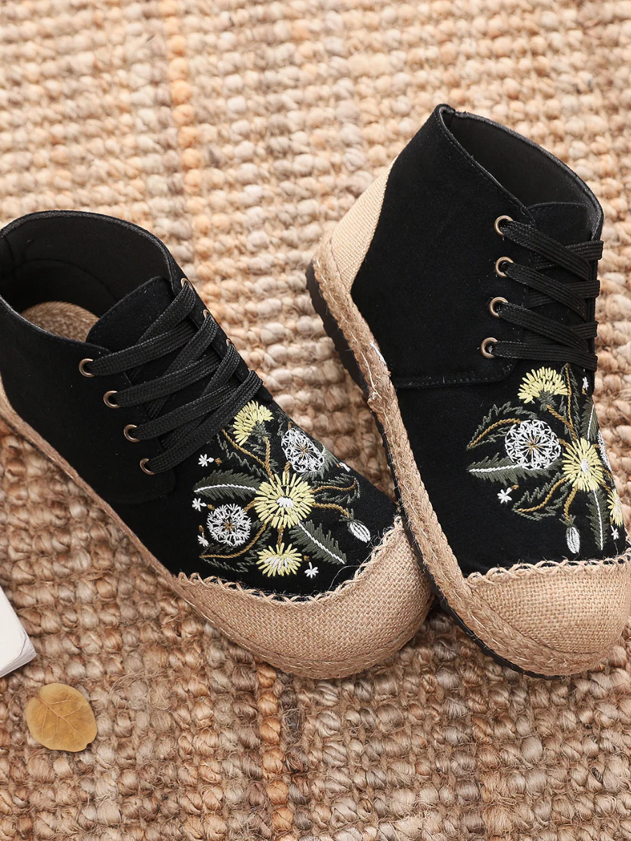 Cactus Rose | Embroidered Dandelion Round Toe Hi-Top Sneakers Espadrilles - Image 11