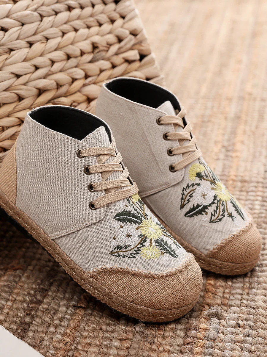Cactus Rose | Embroidered Dandelion Round Toe Hi-Top Sneakers Espadrilles - Image 3