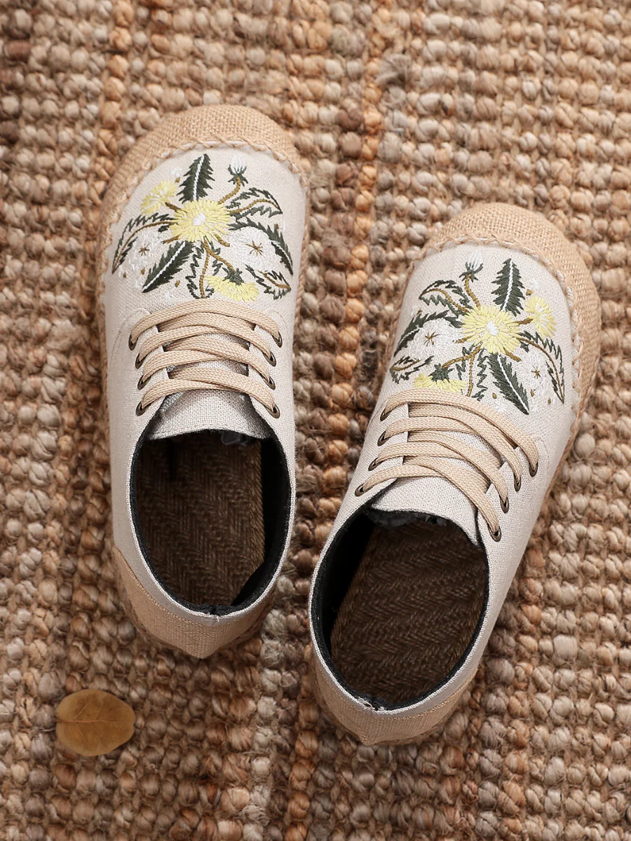 Cactus Rose | Embroidered Dandelion Round Toe Hi-Top Sneakers Espadrilles - Image 4