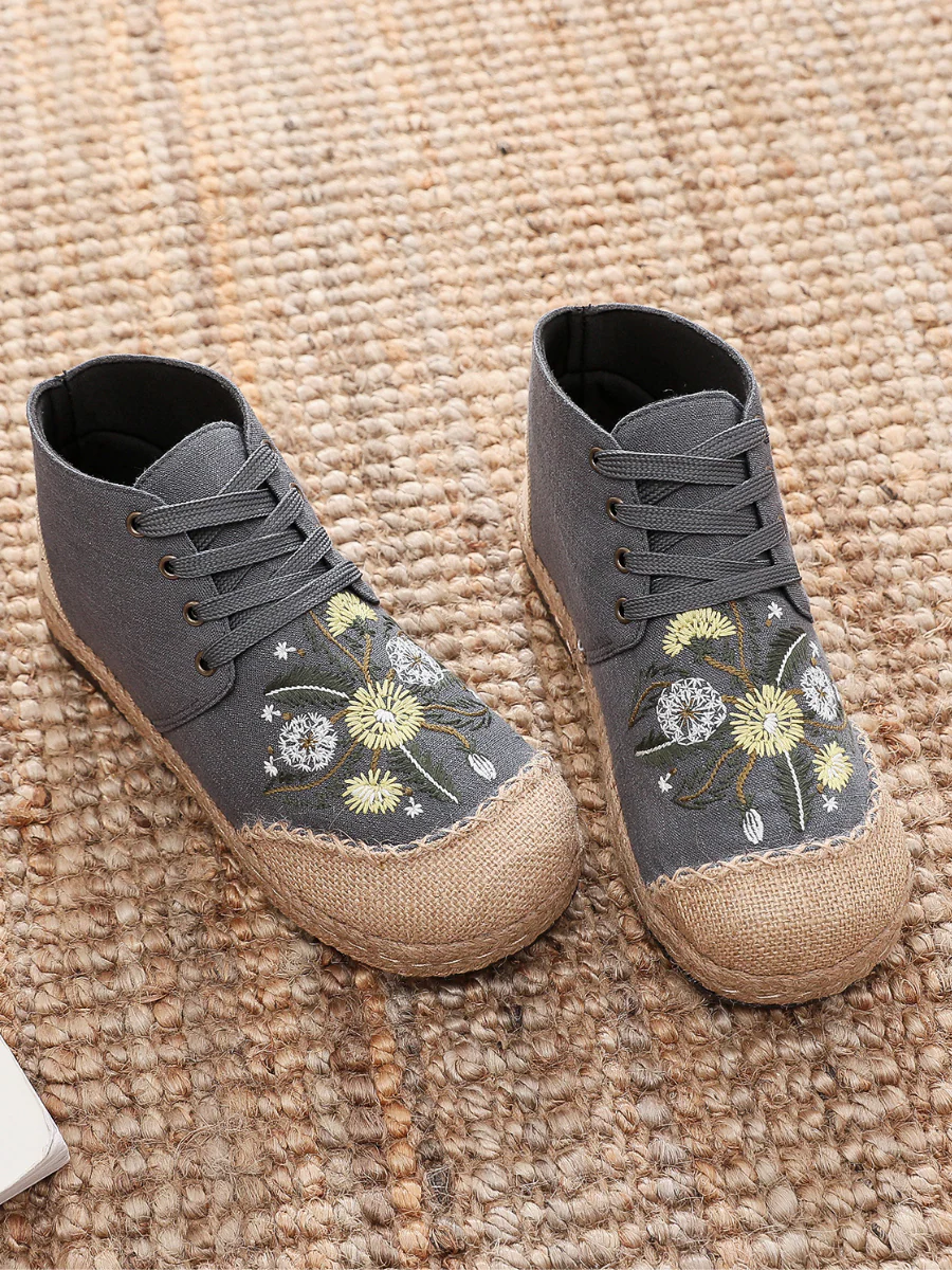 Cactus Rose | Embroidered Dandelion Round Toe Hi-Top Sneakers Espadrilles - Image 7