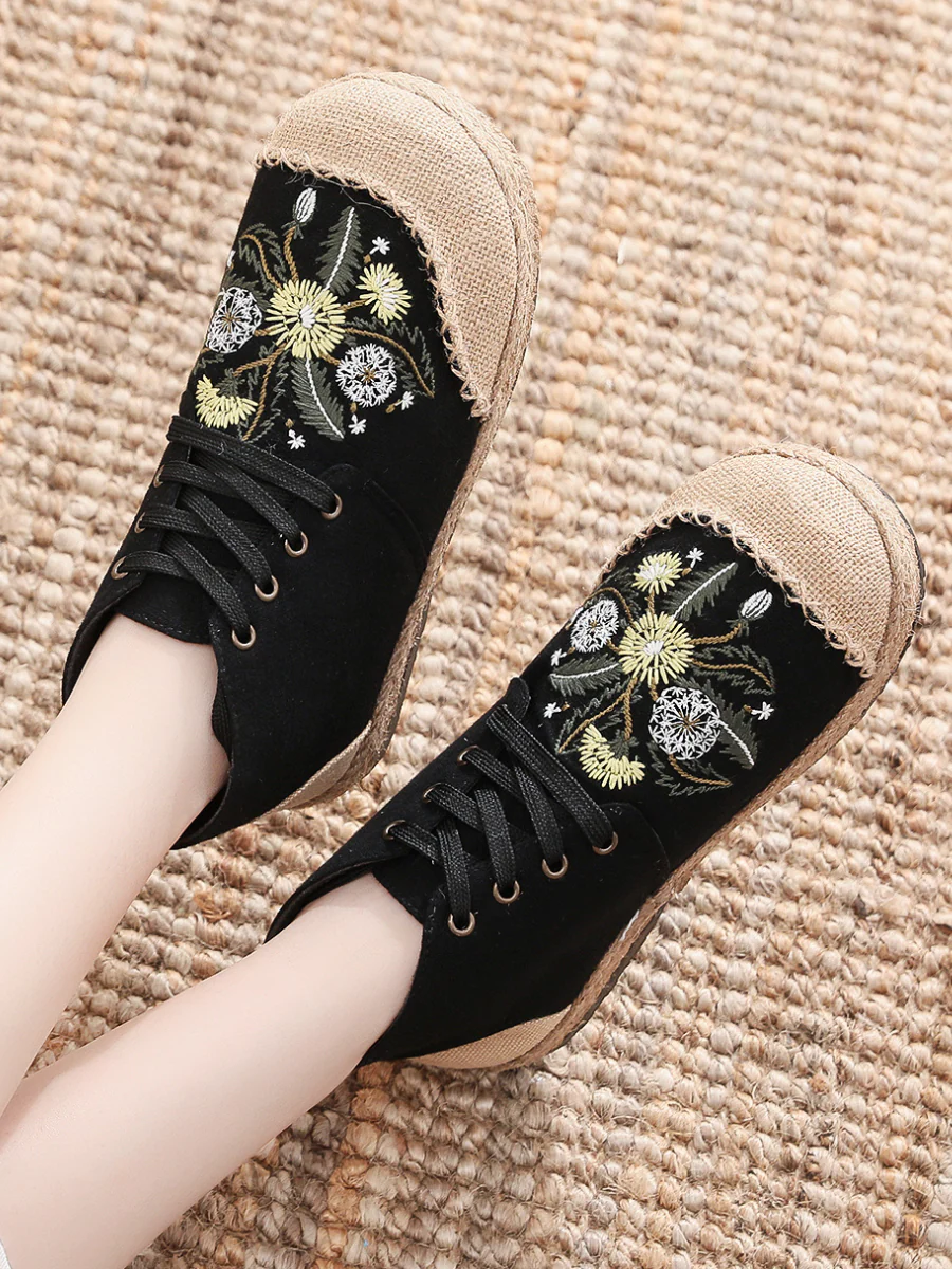 Cactus Rose | Embroidered Dandelion Round Toe Hi-Top Sneakers Espadrilles - Image 8
