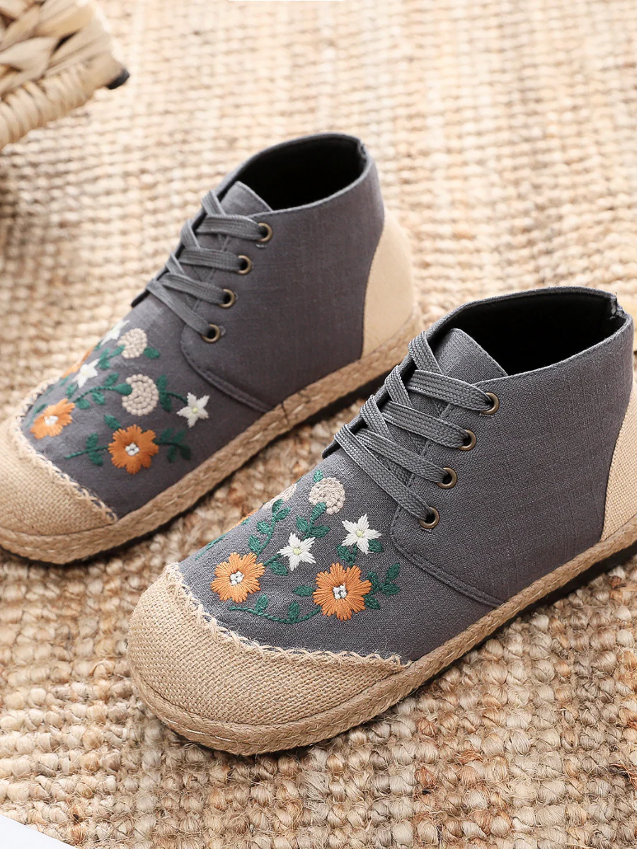 Cactus Rose | Embroidered Floral Head Hi-Top Sneakers Espadrilles - Image 10