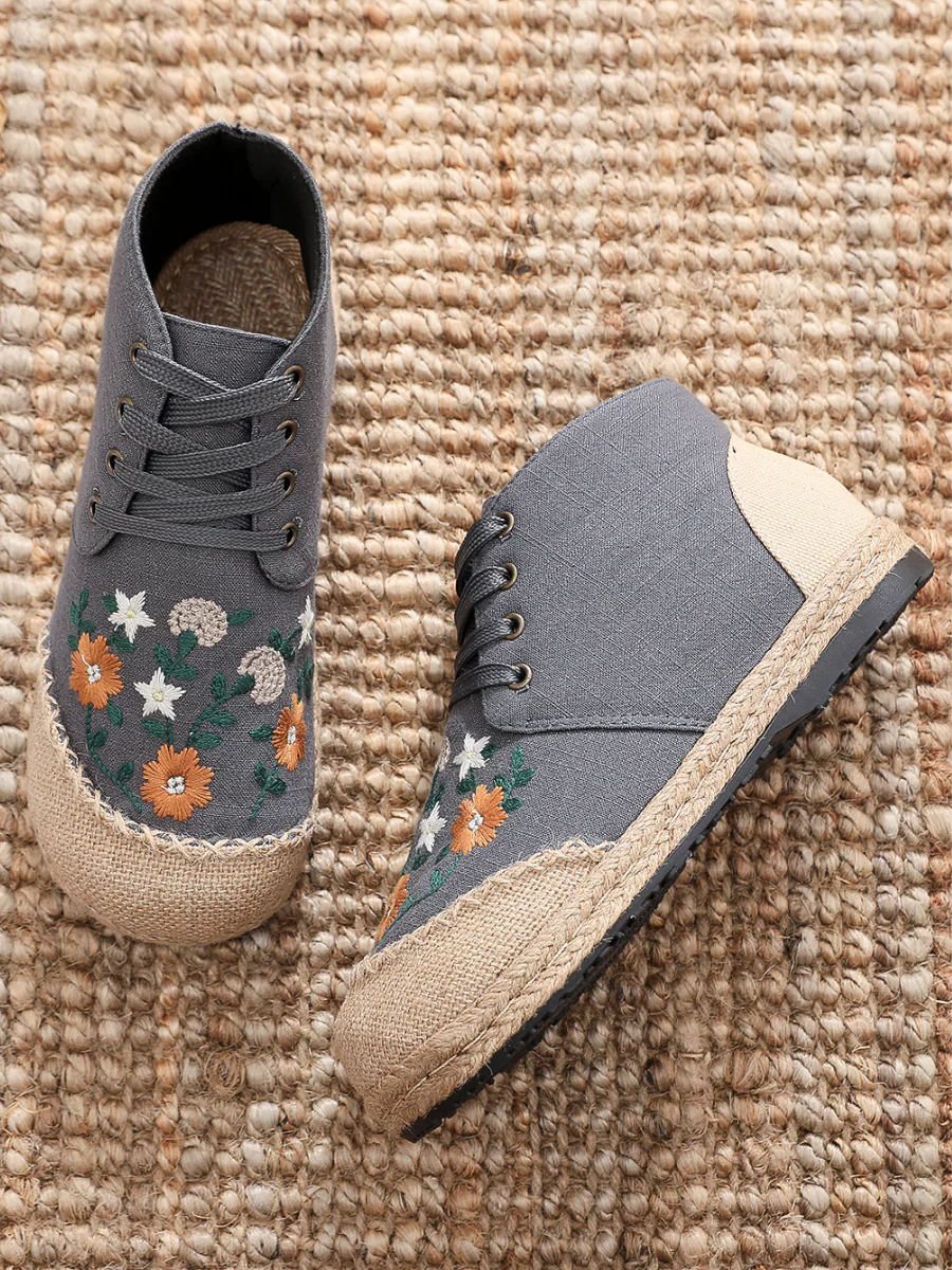 Cactus Rose | Embroidered Floral Head Hi-Top Sneakers Espadrilles - Image 11