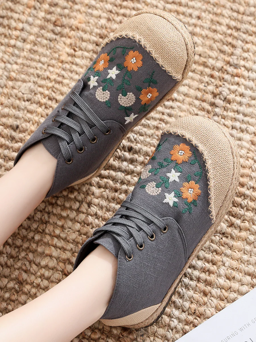 Cactus Rose | Embroidered Floral Head Hi-Top Sneakers Espadrilles - Image 12