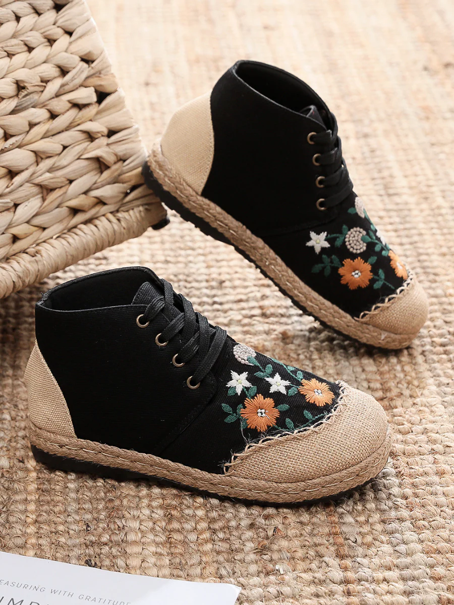 Cactus Rose | Embroidered Floral Head Hi-Top Sneakers Espadrilles - Image 3