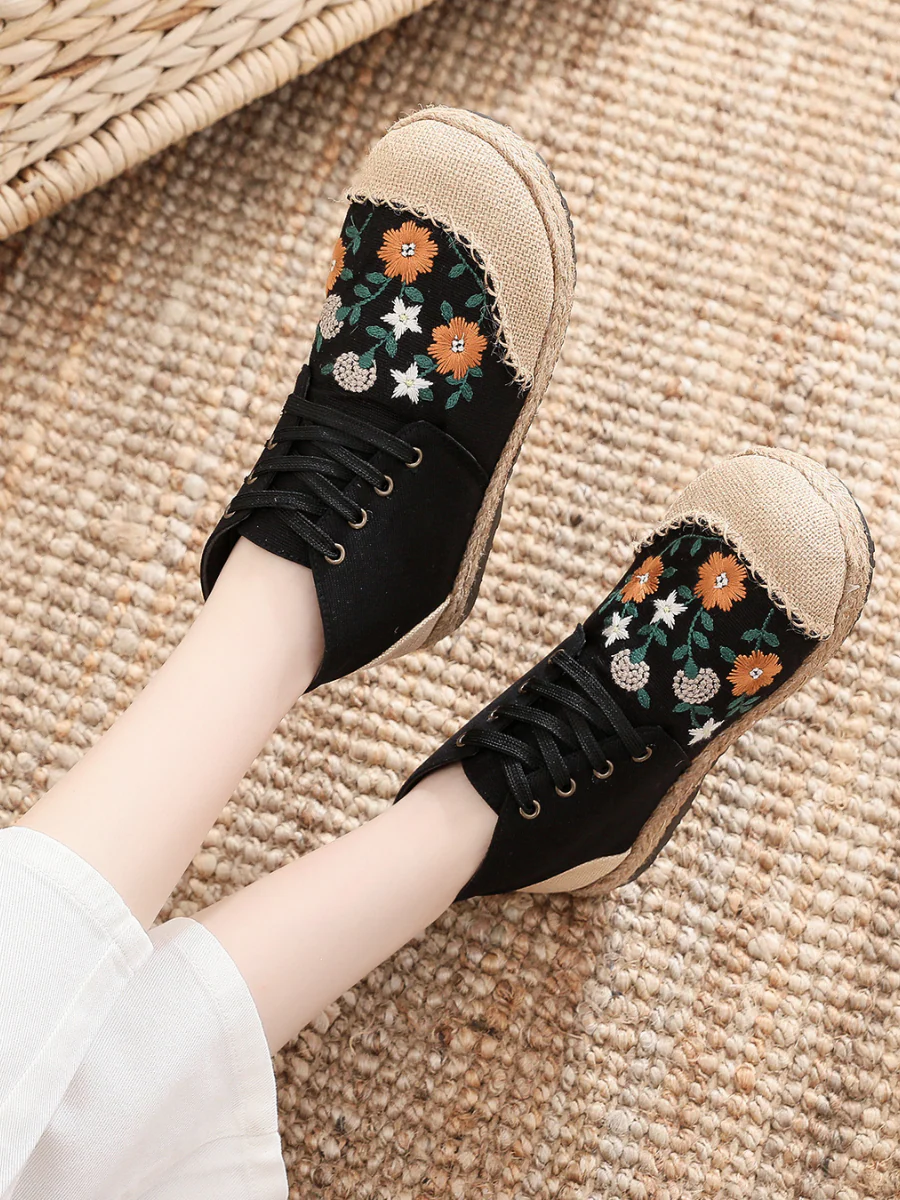 Cactus Rose | Embroidered Floral Head Hi-Top Sneakers Espadrilles - Image 4