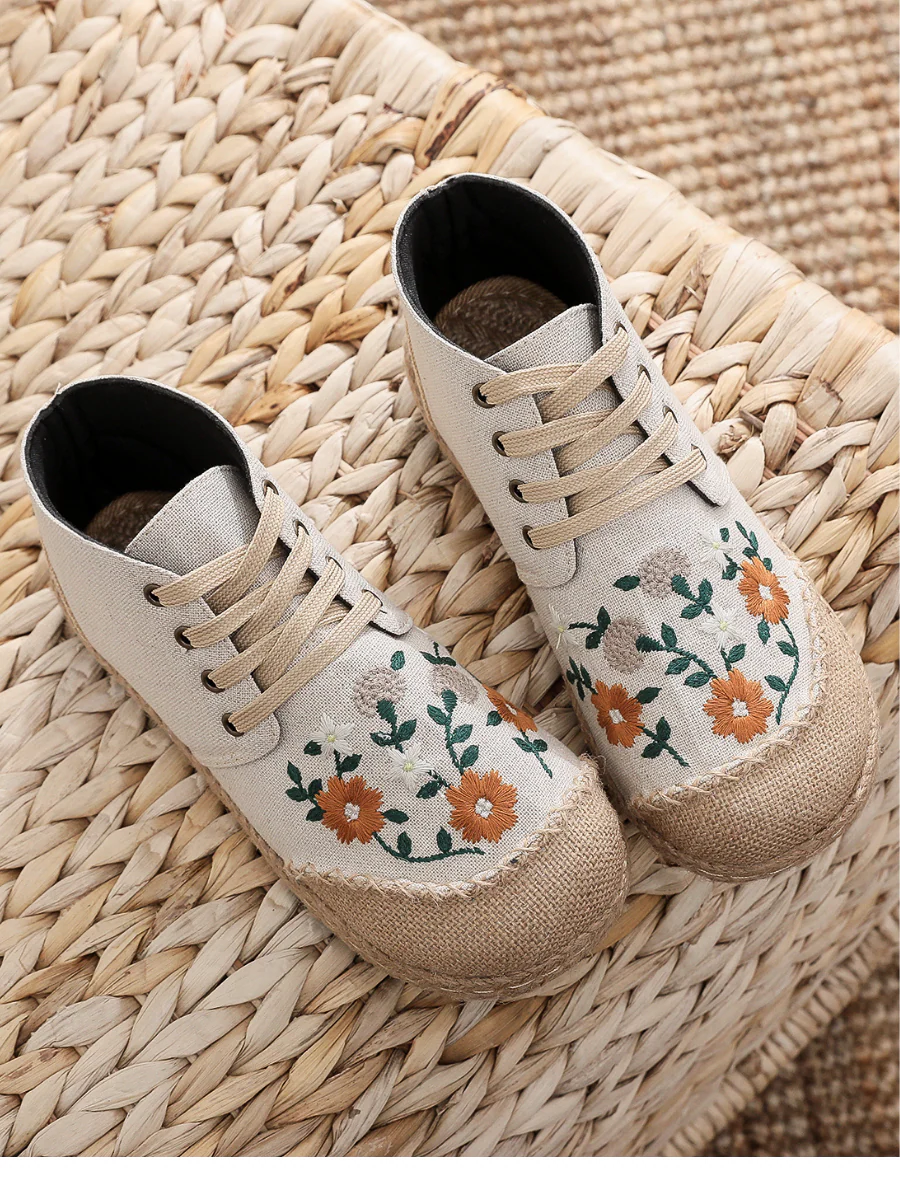 Cactus Rose | Embroidered Floral Head Hi-Top Sneakers Espadrilles - Image 5