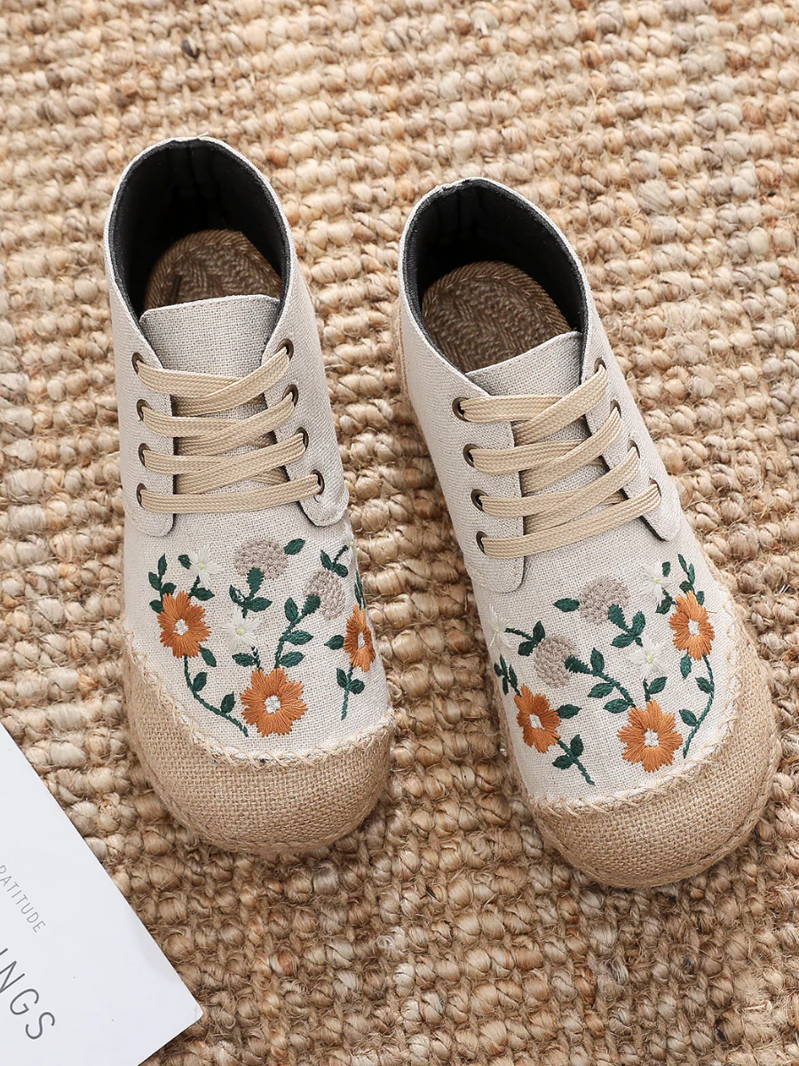 Cactus Rose | Embroidered Floral Head Hi-Top Sneakers Espadrilles - Image 6