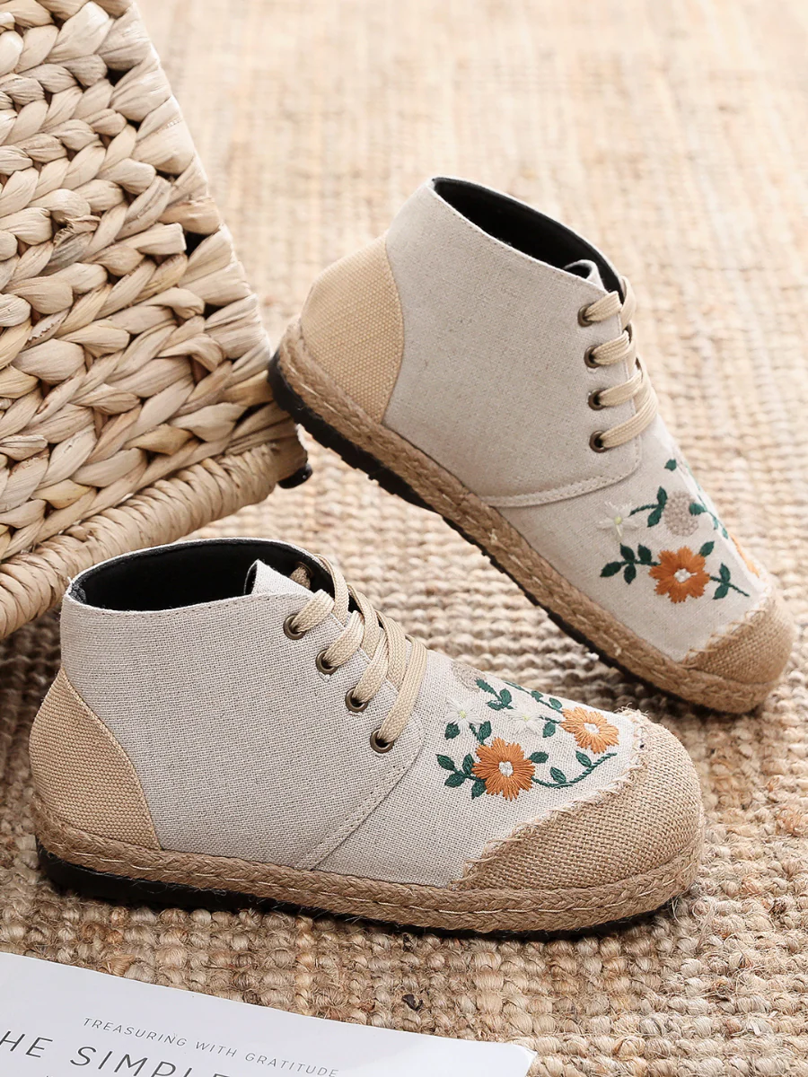 Cactus Rose | Embroidered Floral Head Hi-Top Sneakers Espadrilles - Image 7