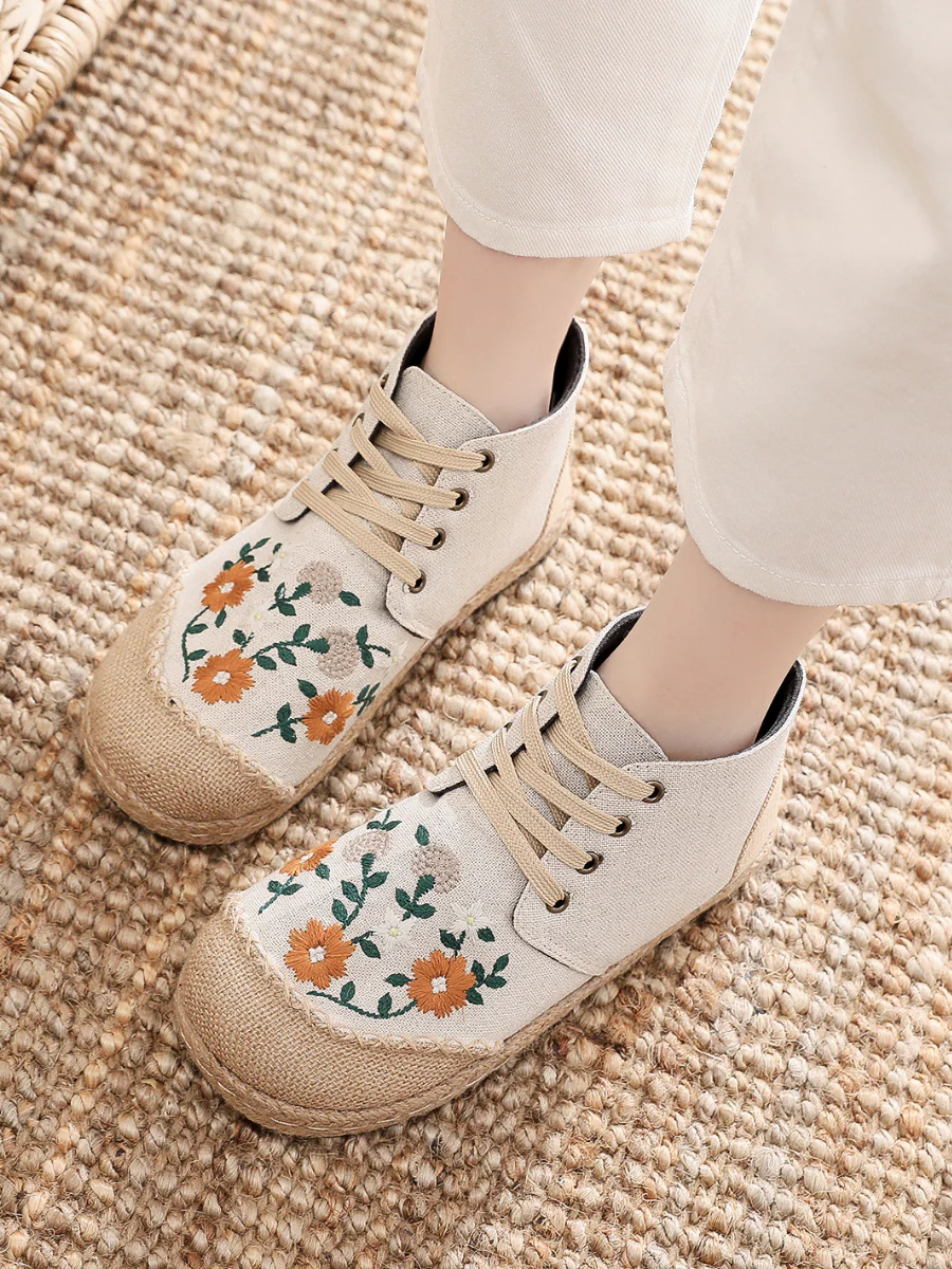 Cactus Rose | Embroidered Floral Head Hi-Top Sneakers Espadrilles - Image 8