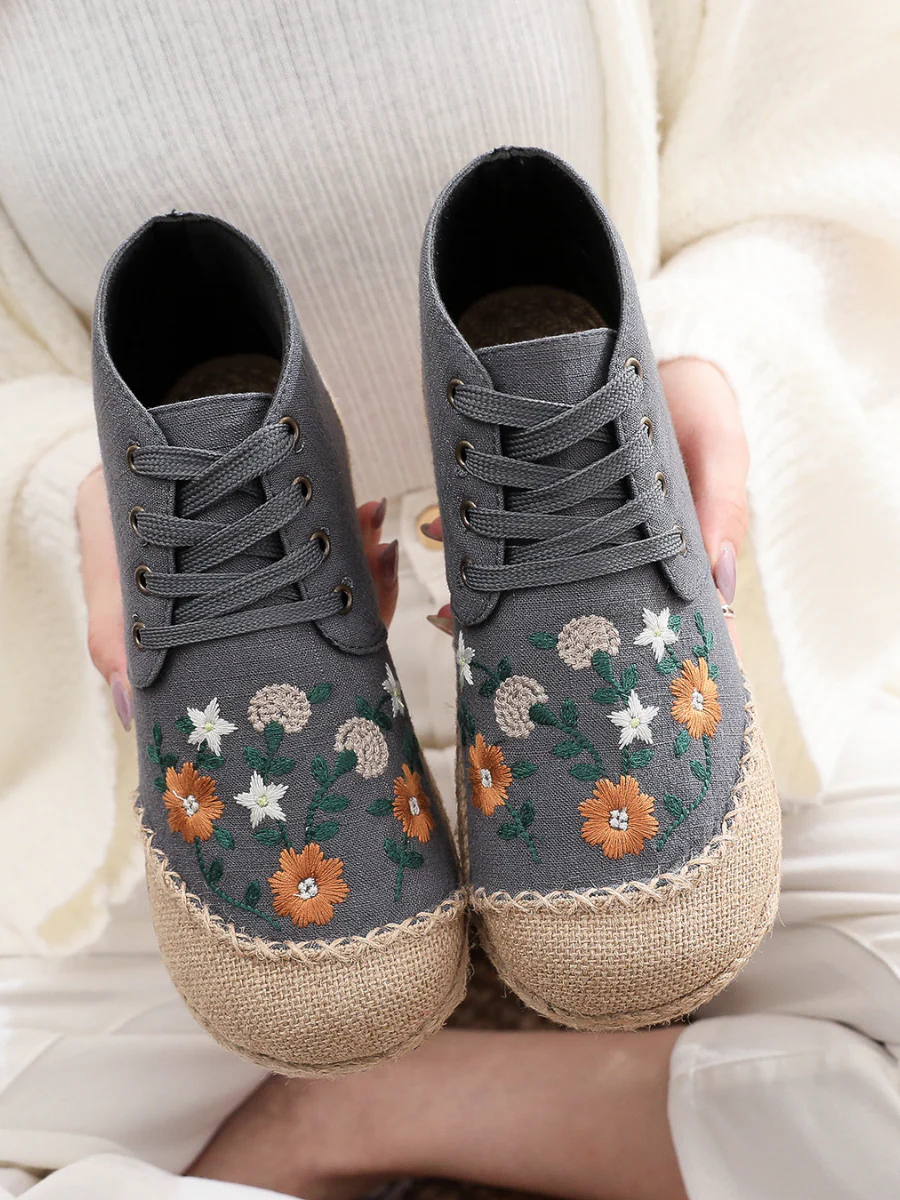 Cactus Rose | Embroidered Floral Head Hi-Top Sneakers Espadrilles - Image 9