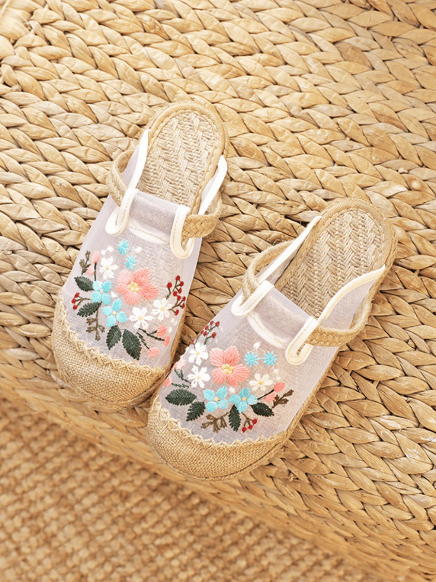 CACTUS ROSE | EMBROIDERED MESH UPPER LINEN MULE - Image 2