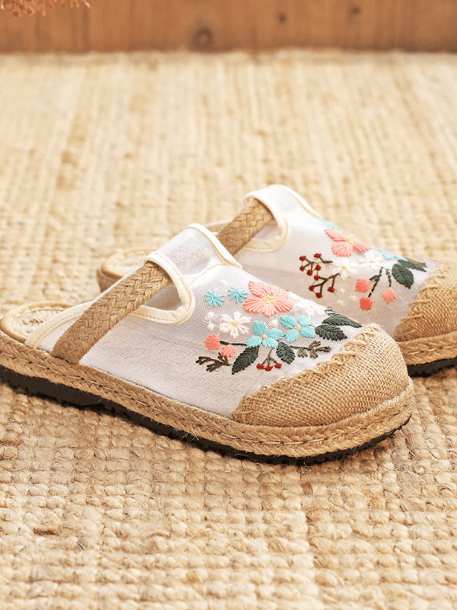 CACTUS ROSE | EMBROIDERED MESH UPPER LINEN MULE - Image 3