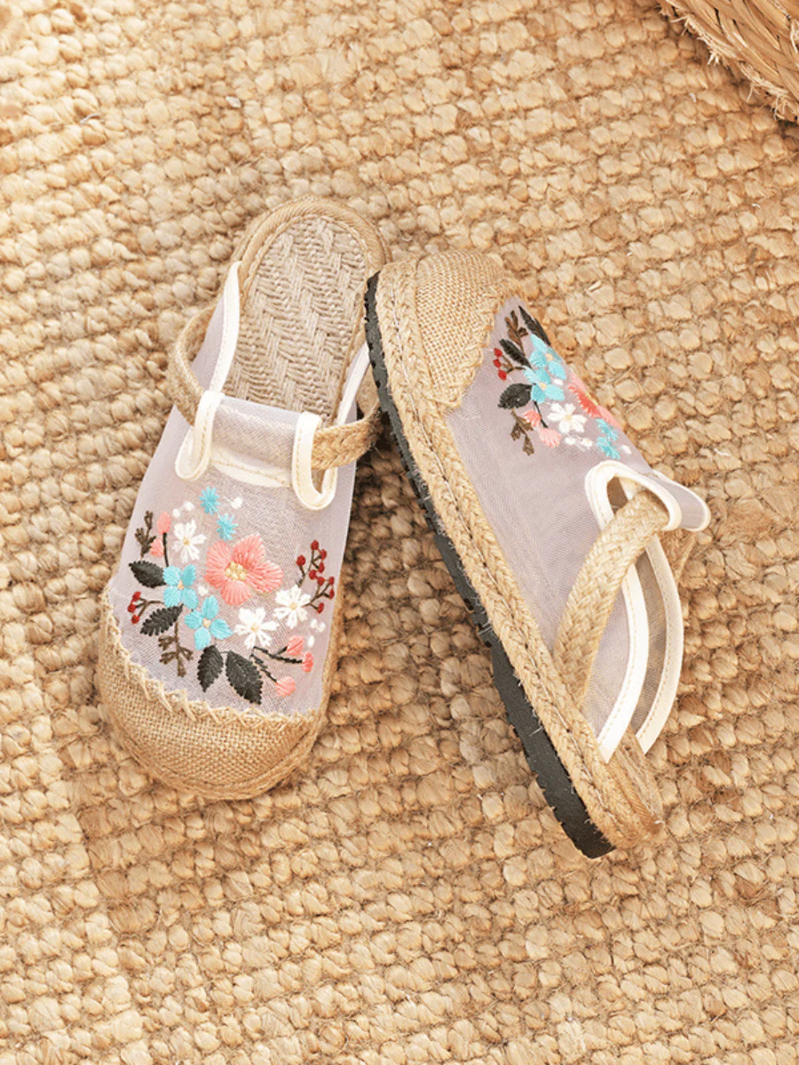 CACTUS ROSE | EMBROIDERED MESH UPPER LINEN MULE - Image 4