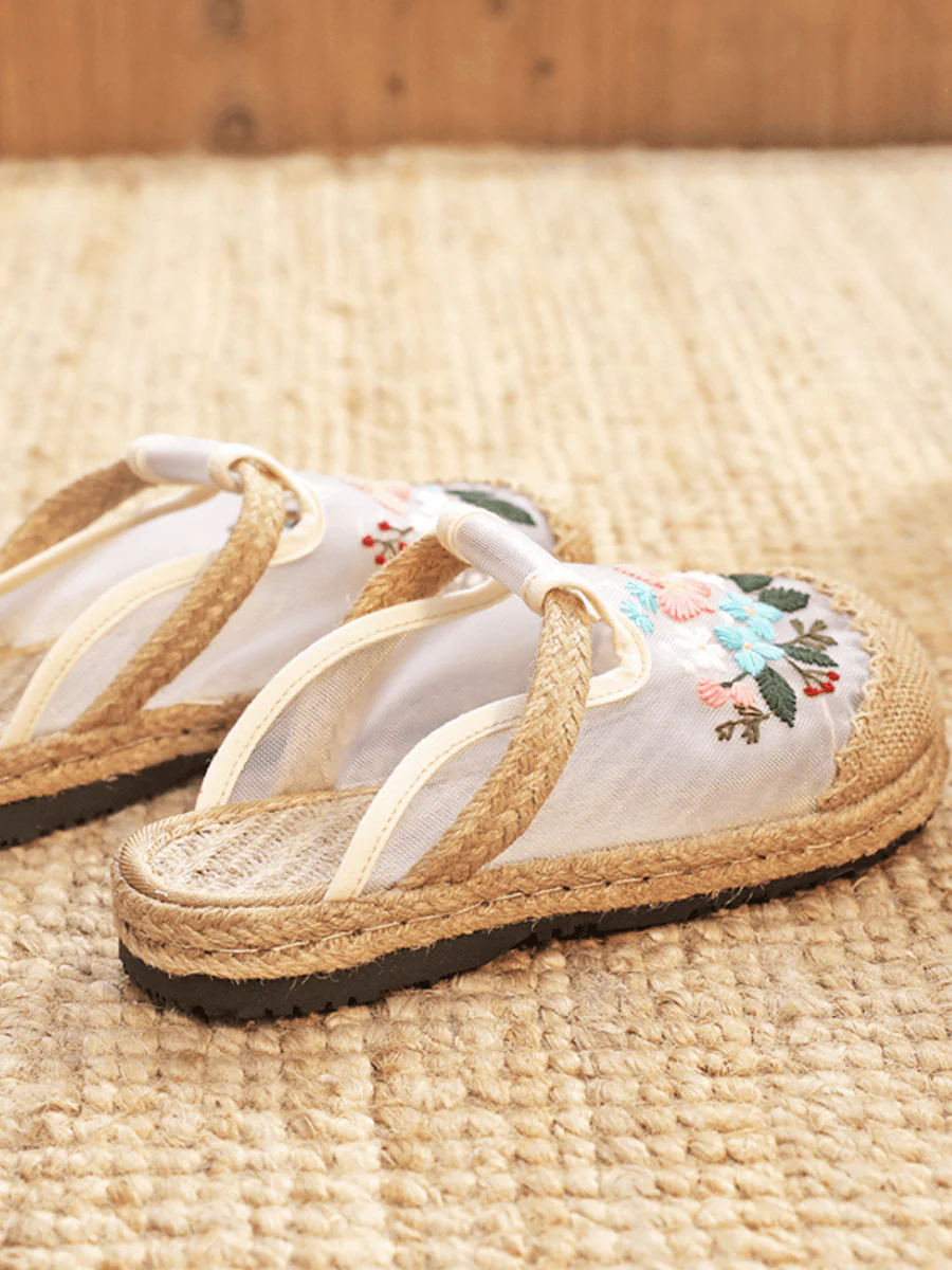 CACTUS ROSE | EMBROIDERED MESH UPPER LINEN MULE - Image 5
