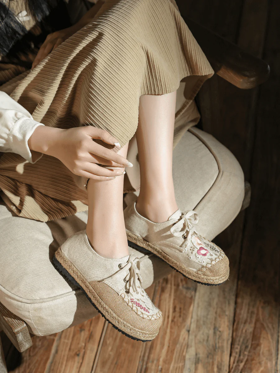 CACTUS ROSE | GARDEN EMBROIDERED LINEN ESPADRILLE SNEAKER - BEIGE - Image 2