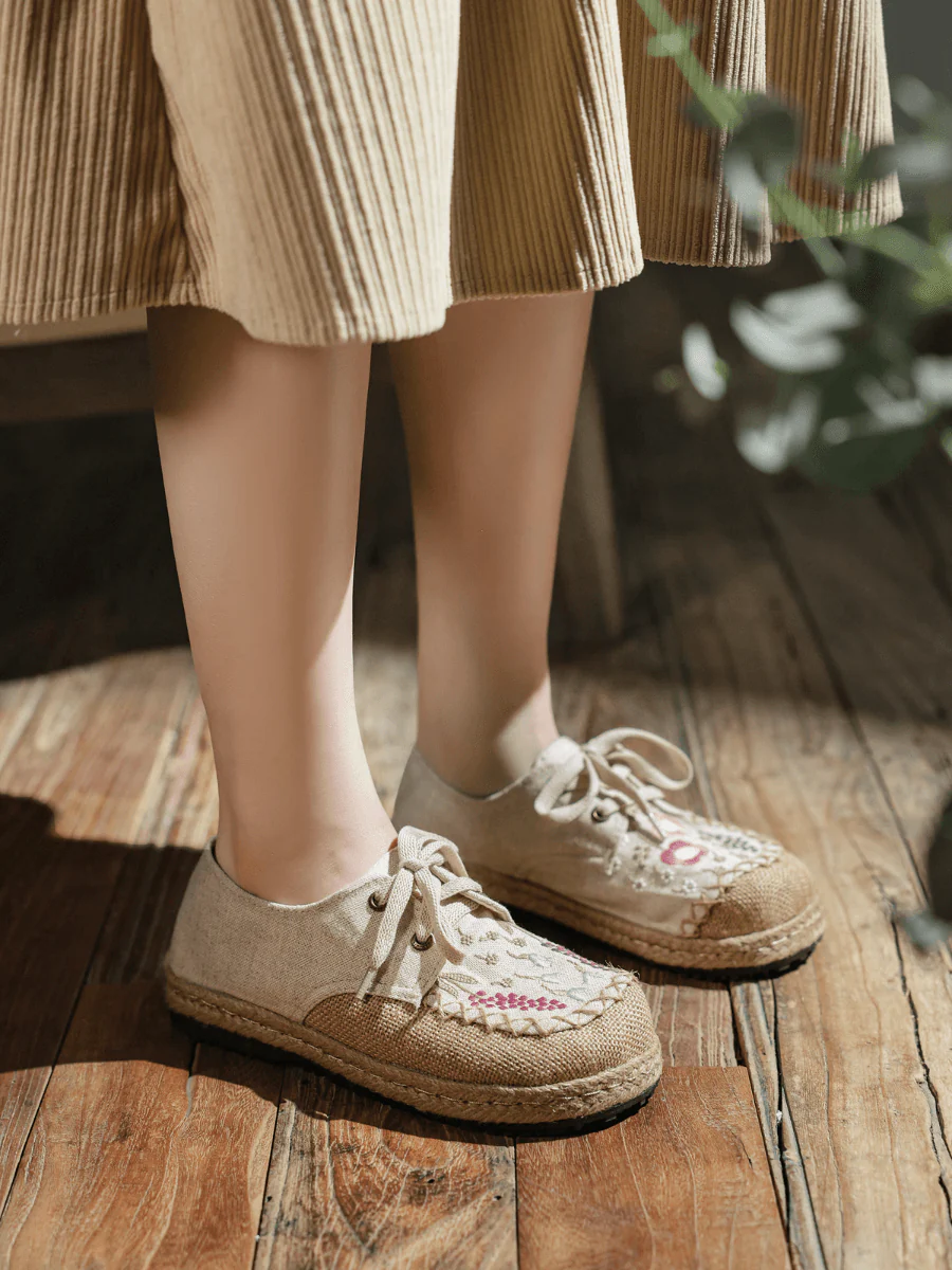 CACTUS ROSE | GARDEN EMBROIDERED LINEN ESPADRILLE SNEAKER - BEIGE - Image 3