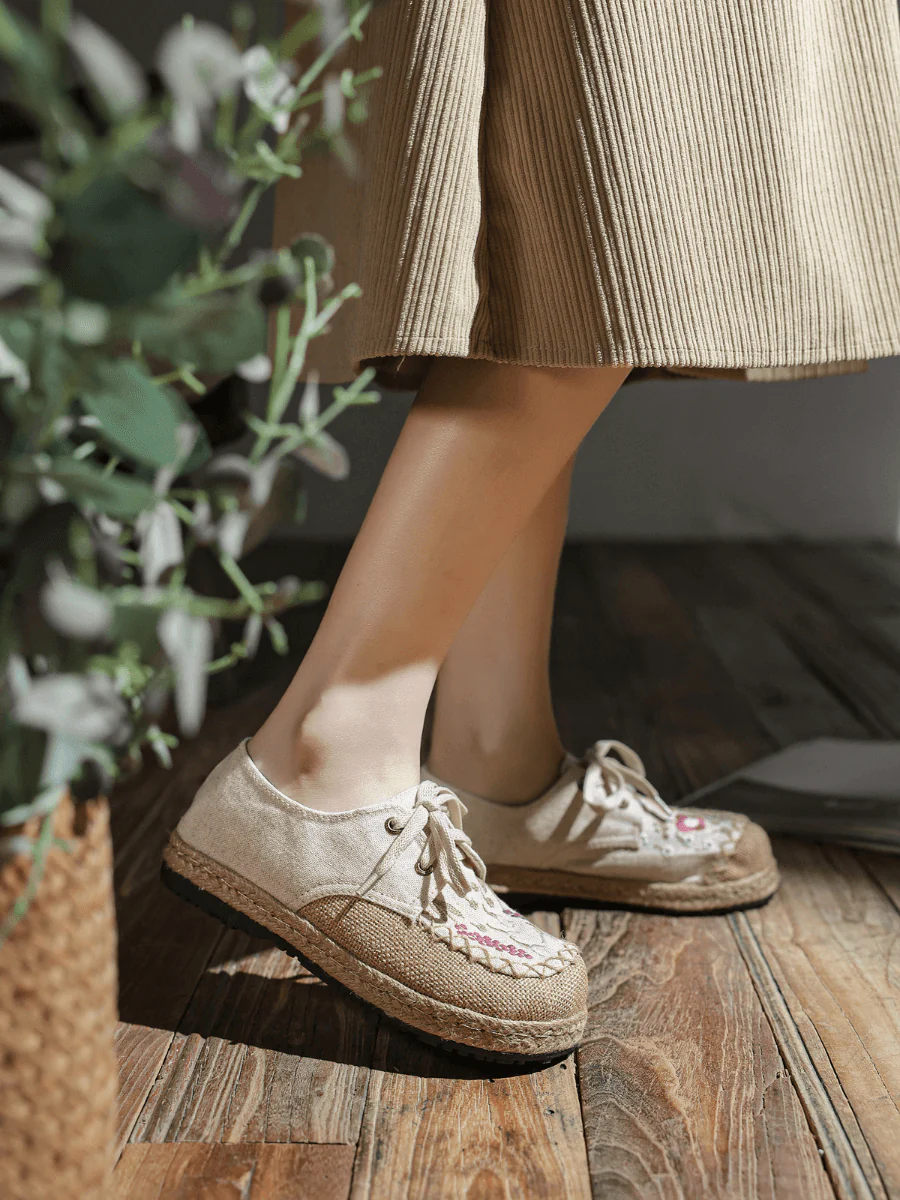 CACTUS ROSE | GARDEN EMBROIDERED LINEN ESPADRILLE SNEAKER - BEIGE - Image 4