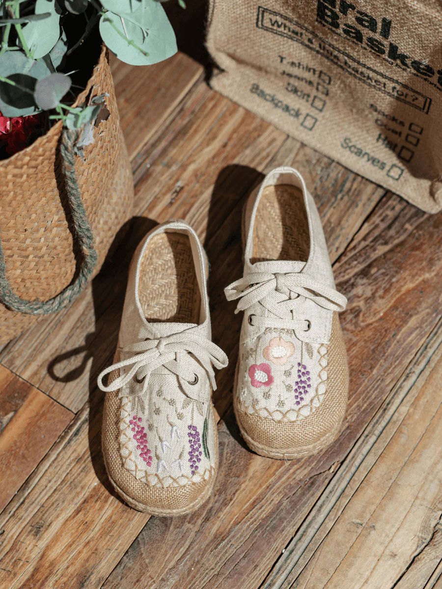 CACTUS ROSE | GARDEN EMBROIDERED LINEN ESPADRILLE SNEAKER - BEIGE - Image 5