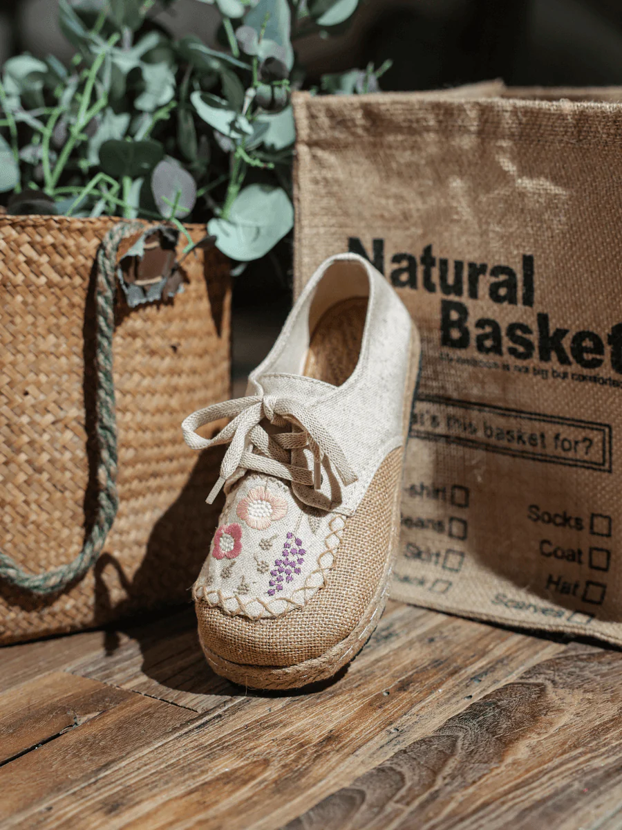 CACTUS ROSE | GARDEN EMBROIDERED LINEN ESPADRILLE SNEAKER - BEIGE - Image 6