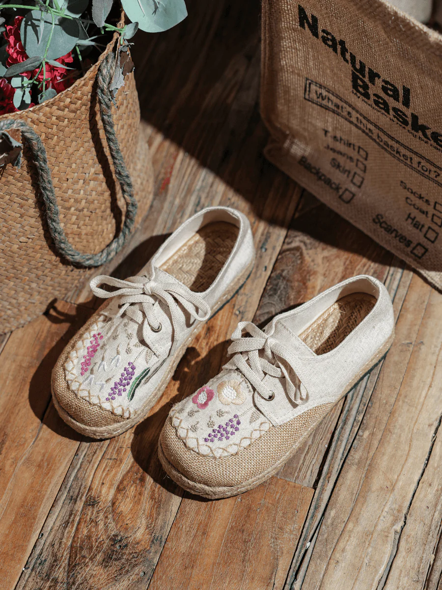 CACTUS ROSE | GARDEN EMBROIDERED LINEN ESPADRILLE SNEAKER - BEIGE - Image 7