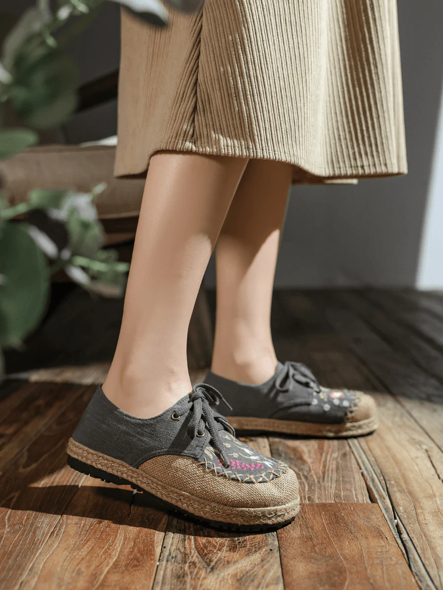 CACTUS ROSE | GARDEN EMBROIDERED LINEN ESPADRILLE SNEAKER - GREY - Image 3