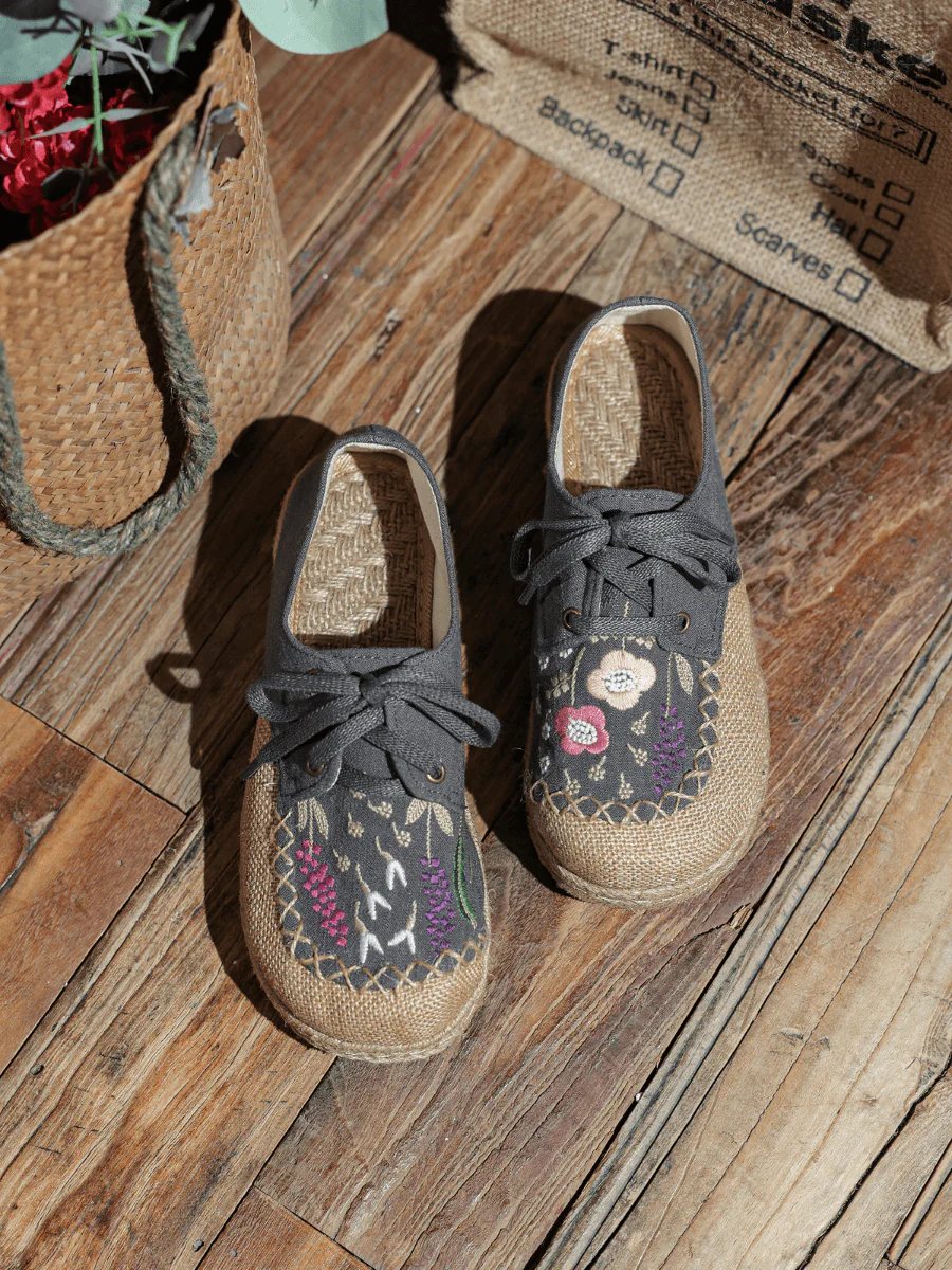 CACTUS ROSE | GARDEN EMBROIDERED LINEN ESPADRILLE SNEAKER - GREY - Image 5