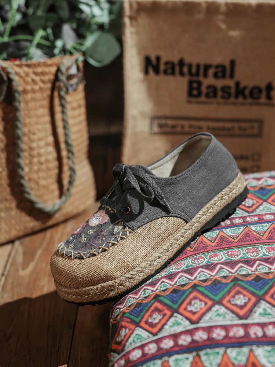 CACTUS ROSE | GARDEN EMBROIDERED LINEN ESPADRILLE SNEAKER - GREY - Image 6