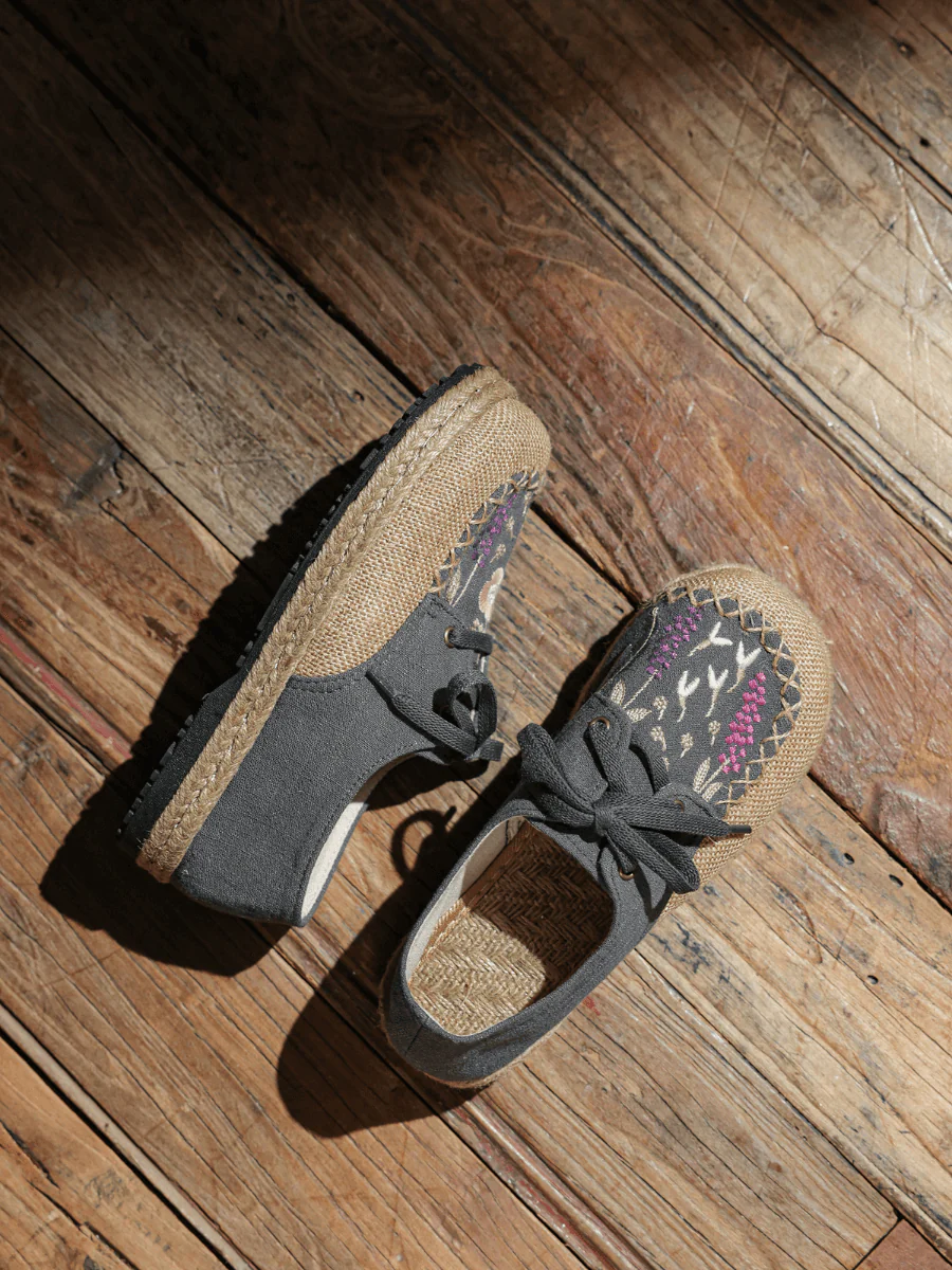 CACTUS ROSE | GARDEN EMBROIDERED LINEN ESPADRILLE SNEAKER - GREY - Image 7