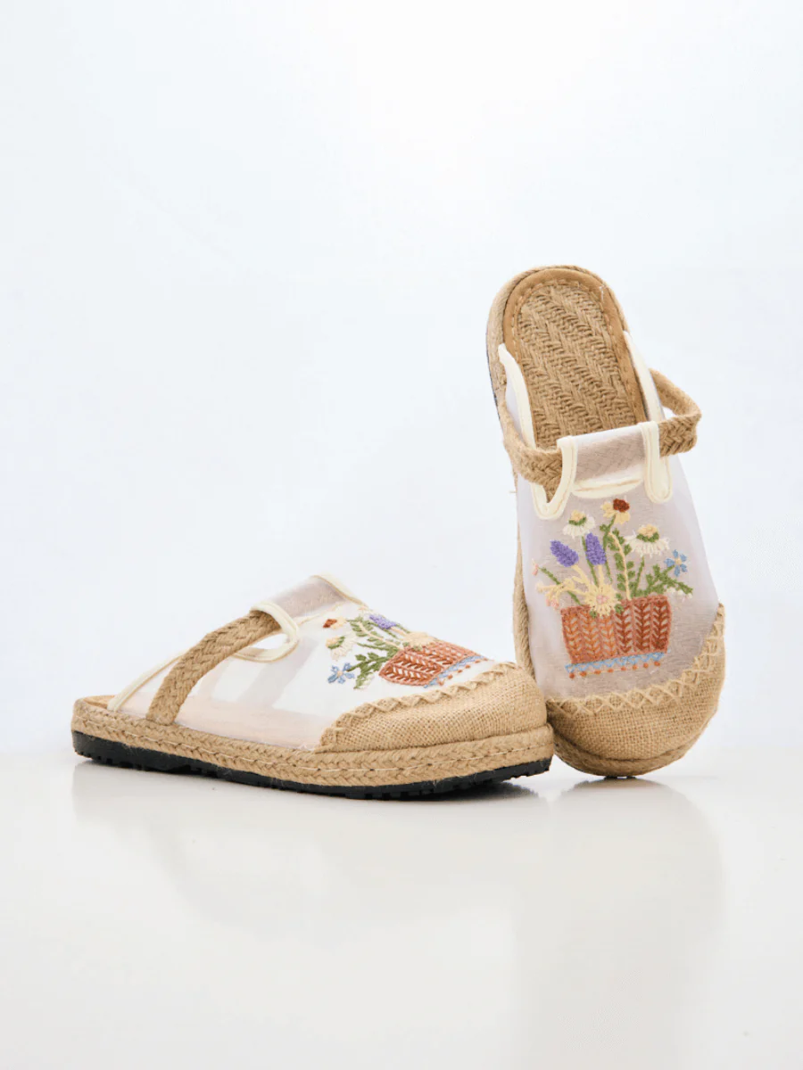 Cactus Rose | Garden Gala Embroidered Mesh Mules - Image 8