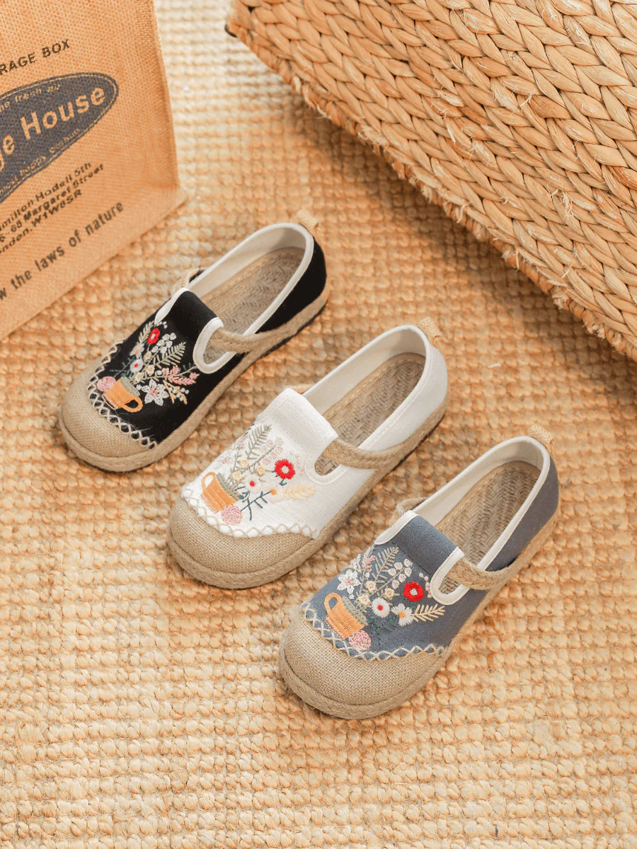Cactus Rose | Gemma Floral Embroidered Linen Espadrilles - Grey - Image 5