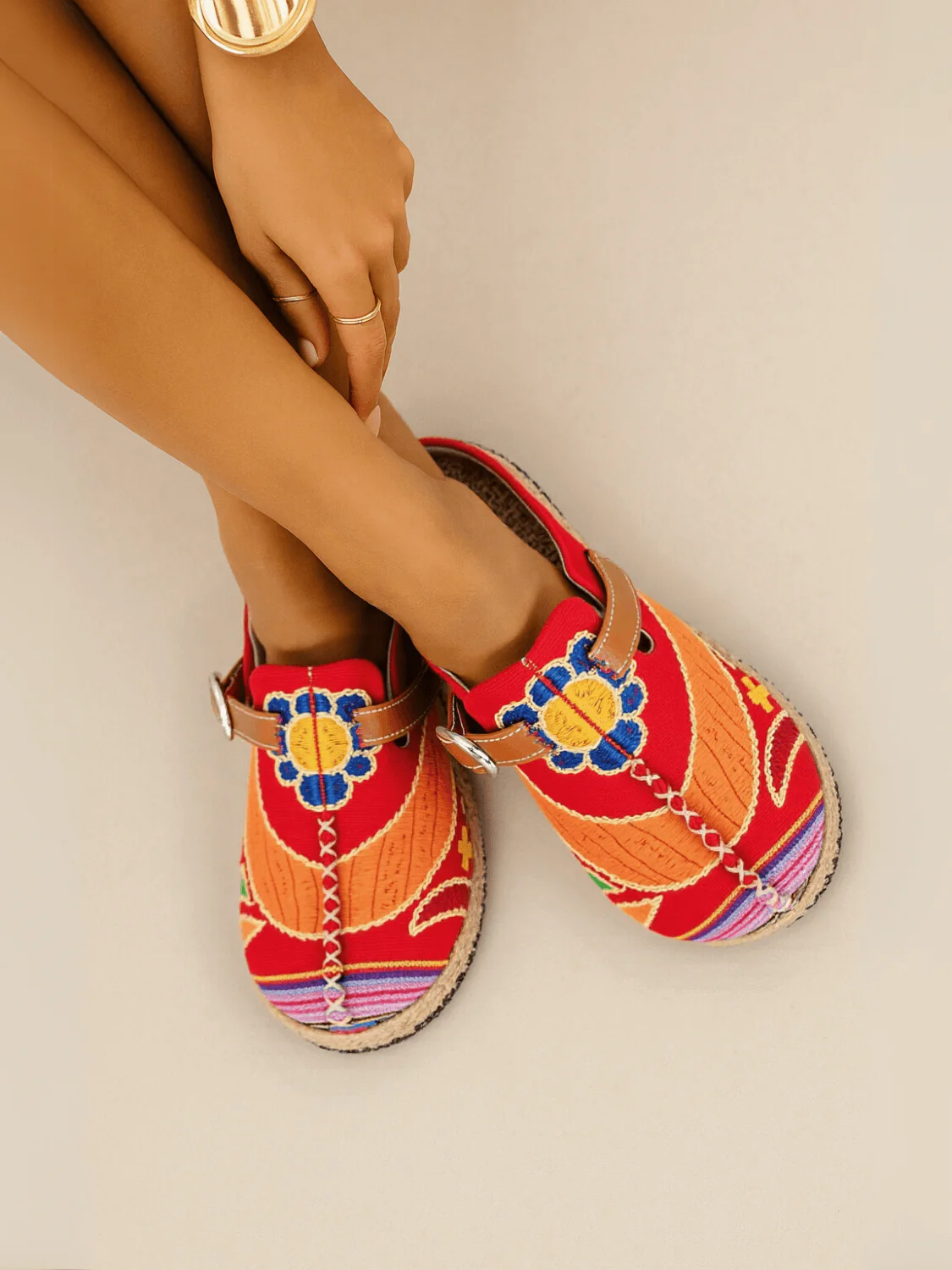 Cactus Rose | Honolulu Embroidered Linen Mules - red