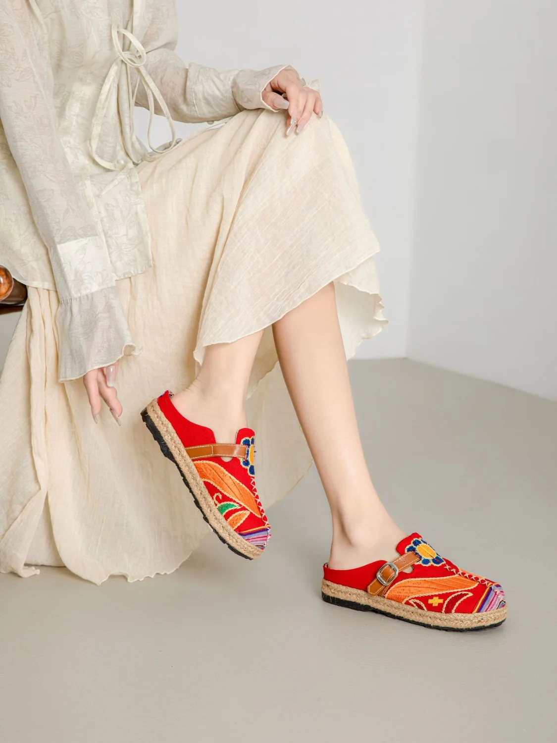 Cactus Rose | Honolulu Embroidered Linen Mules - red - Image 6