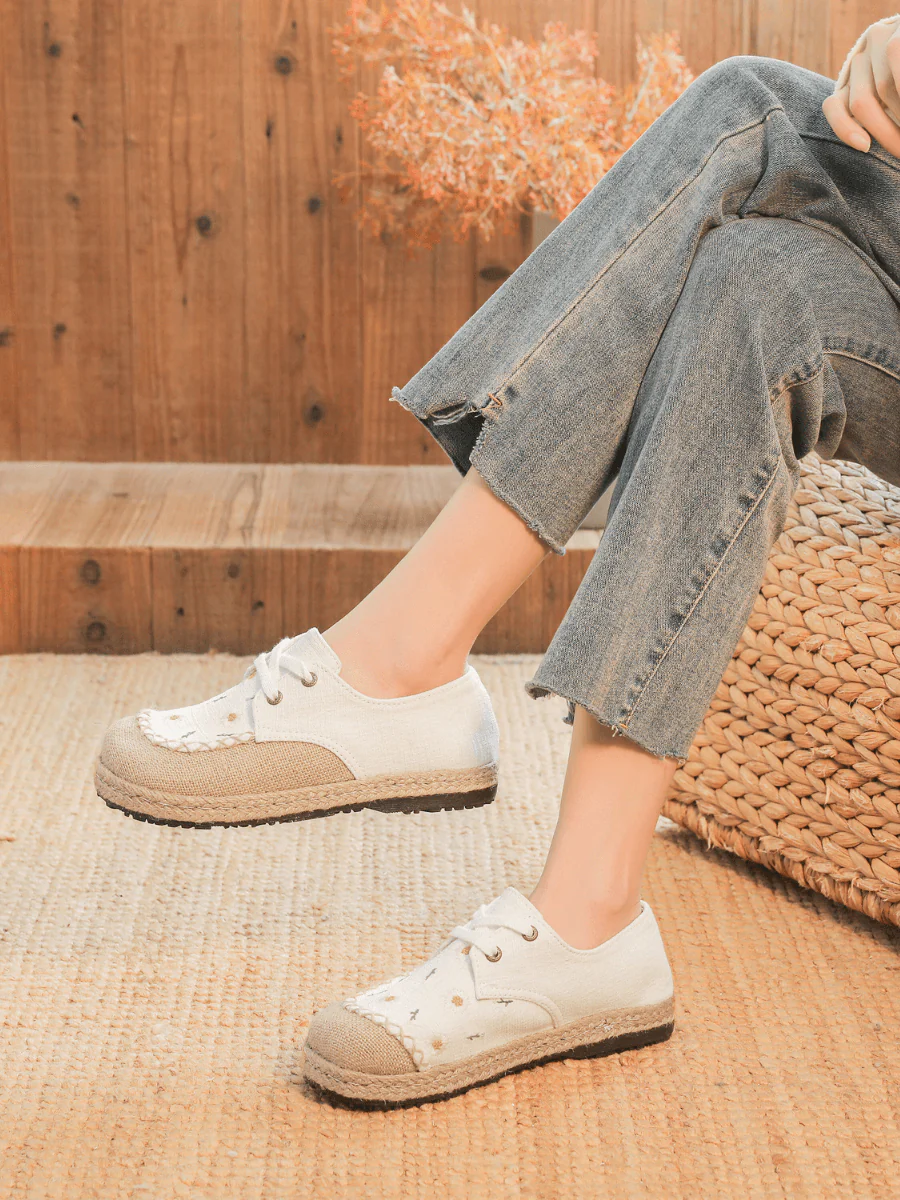 Cactus Rose | Irena Daisy Linen Espadrille - Cream - Image 3