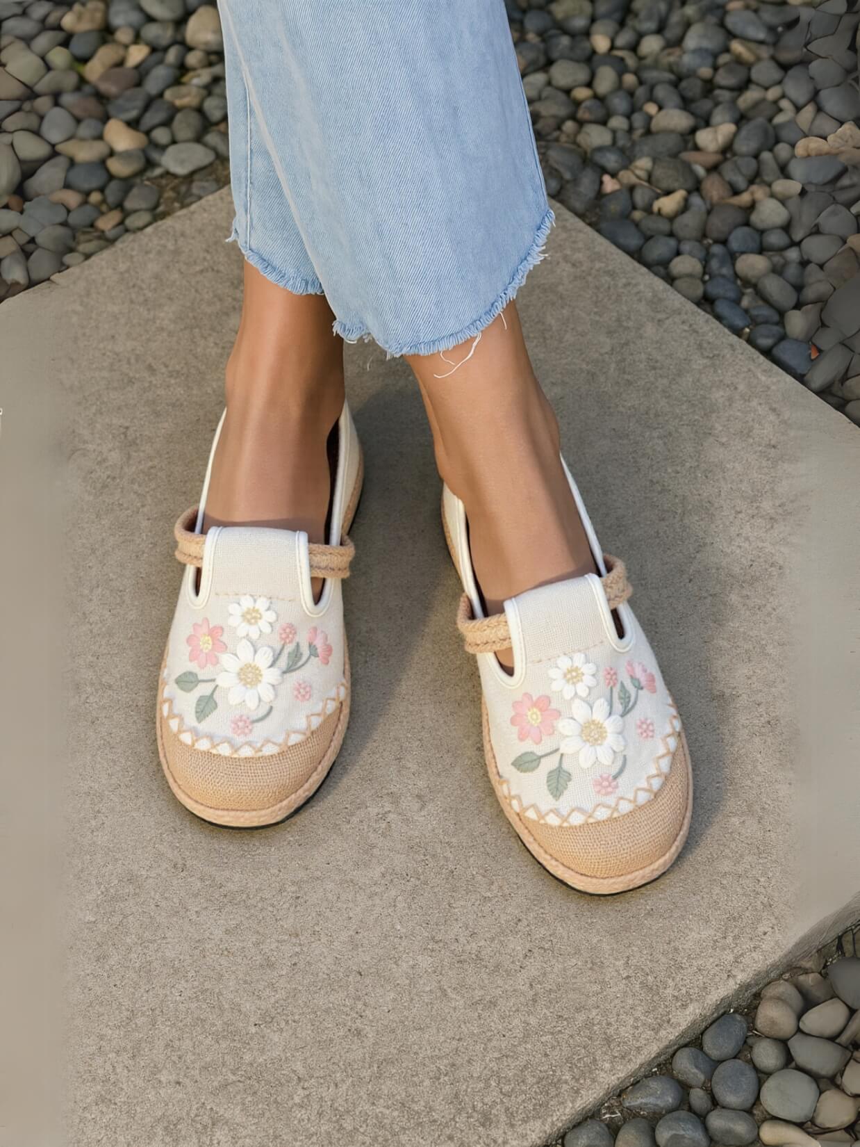 Cactus Rose | Islie Floral Linen Espadrilles