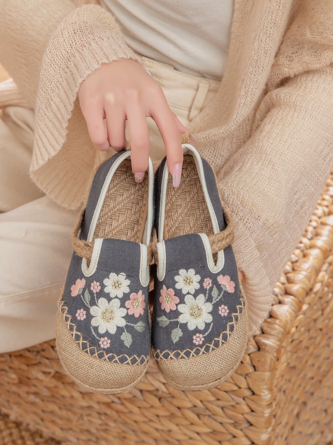 Cactus Rose | Islie Floral Linen Espadrilles - Image 14