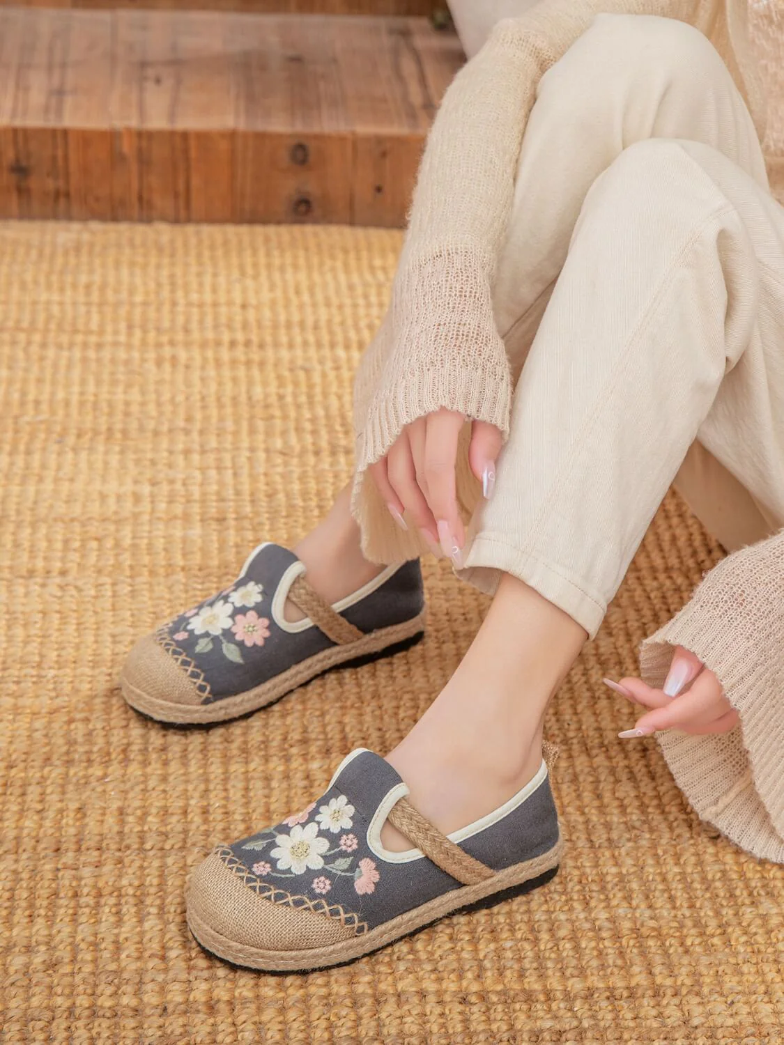 Cactus Rose | Islie Floral Linen Espadrilles - Image 15