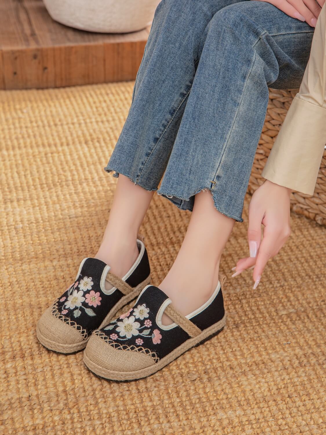 Cactus Rose | Islie Floral Linen Espadrilles - Image 9