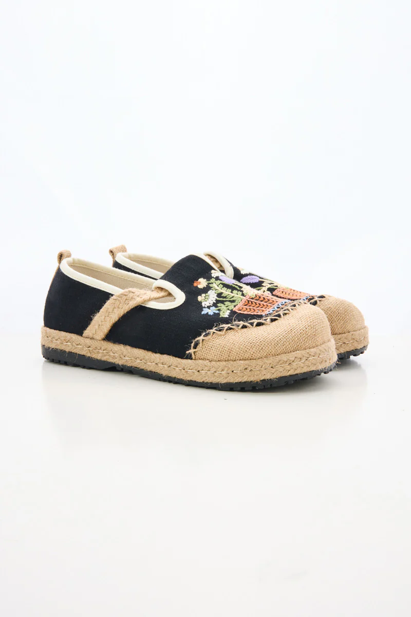 Cactus Rose | Kahului Embroidered Linen Espadrilles - Black - Image 10