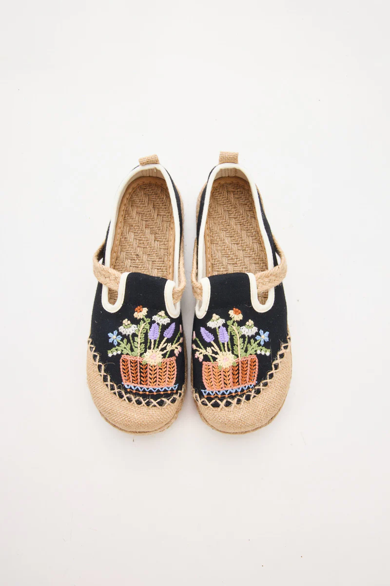 Cactus Rose | Kahului Embroidered Linen Espadrilles - Black - Image 6