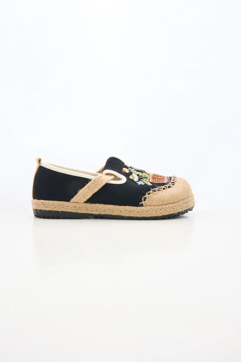 Cactus Rose | Kahului Embroidered Linen Espadrilles - Black - Image 8