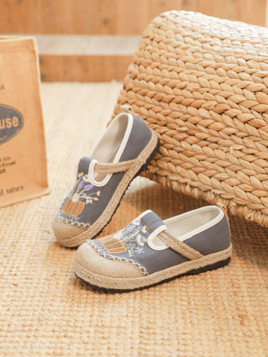 Cactus Rose | Kahului Embroidered Linen Espadrilles - Grey - Image 6