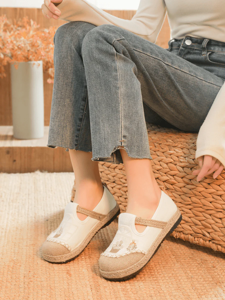 Cactus Rose | Kelilah Embroidered Linen Loafer - Apricot - Image 3
