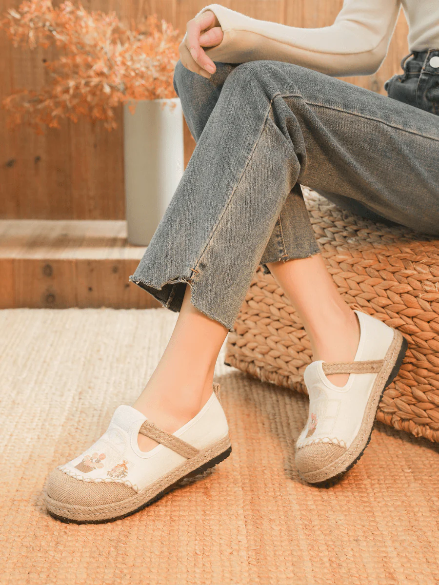 Cactus Rose | Kelilah Embroidered Linen Loafer - Apricot - Image 5