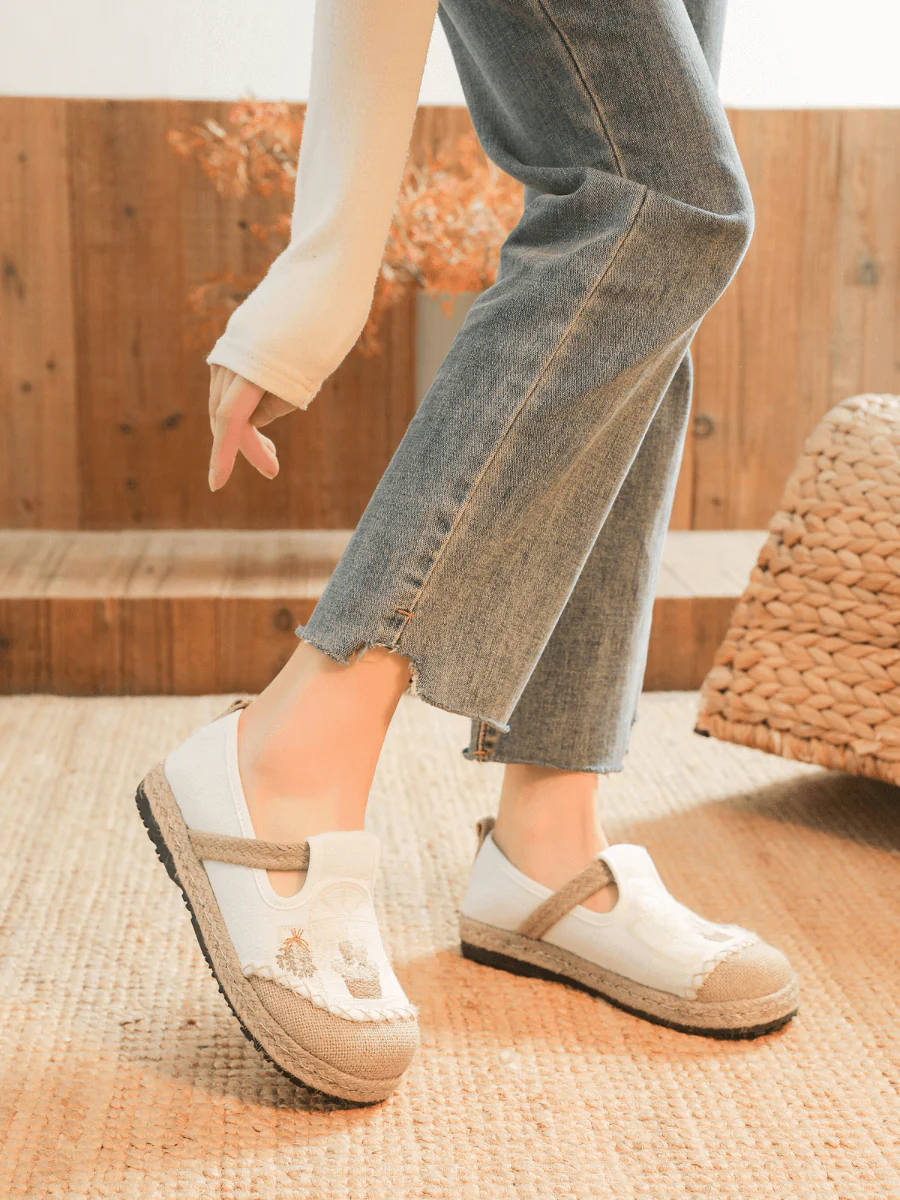 Cactus Rose | Kelilah Embroidered Linen Loafer - Apricot - Image 6