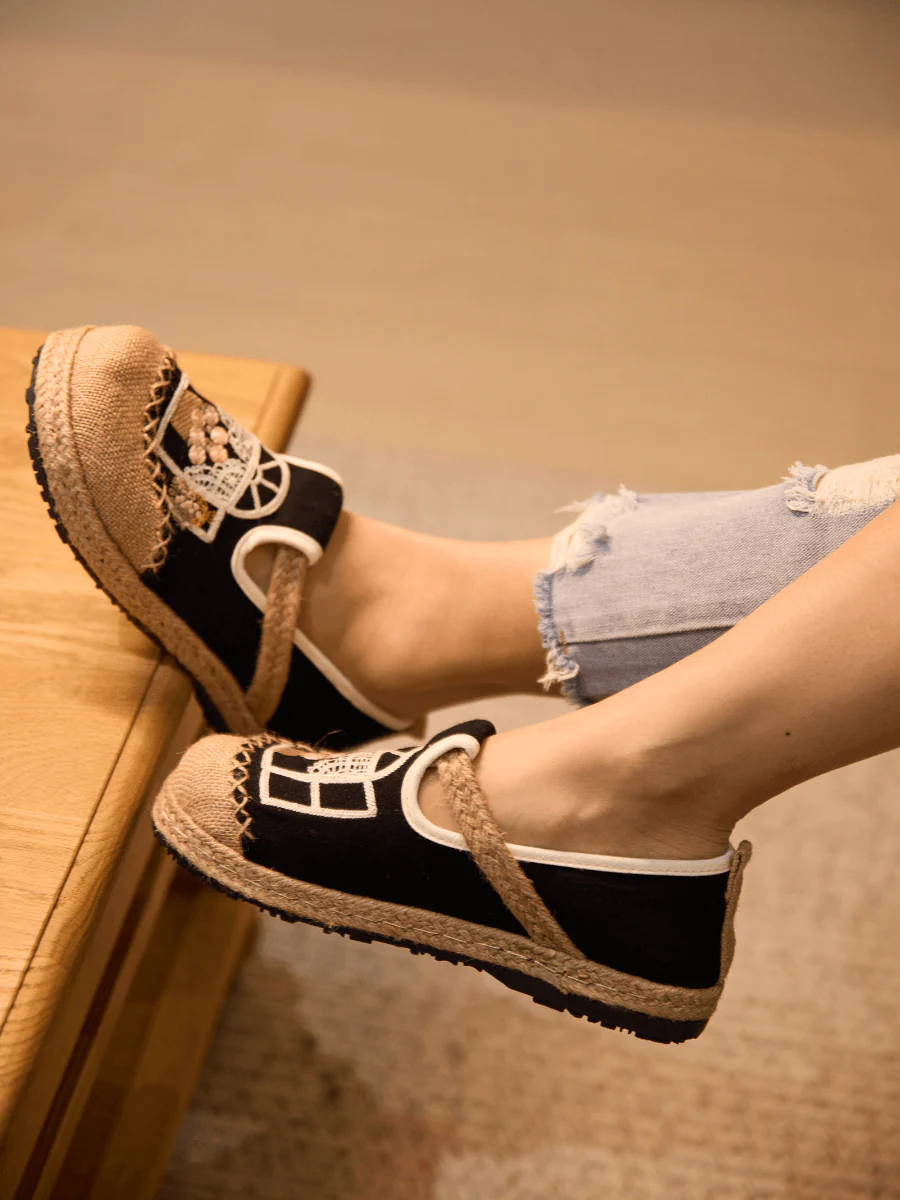 Cactus Rose | Kelilah Embroidered Linen Loafer - Black - Image 6