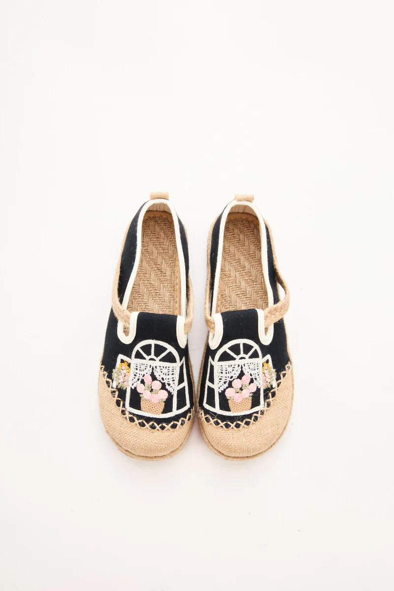 Cactus Rose | Kelilah Embroidered Linen Loafer - Black - Image 7
