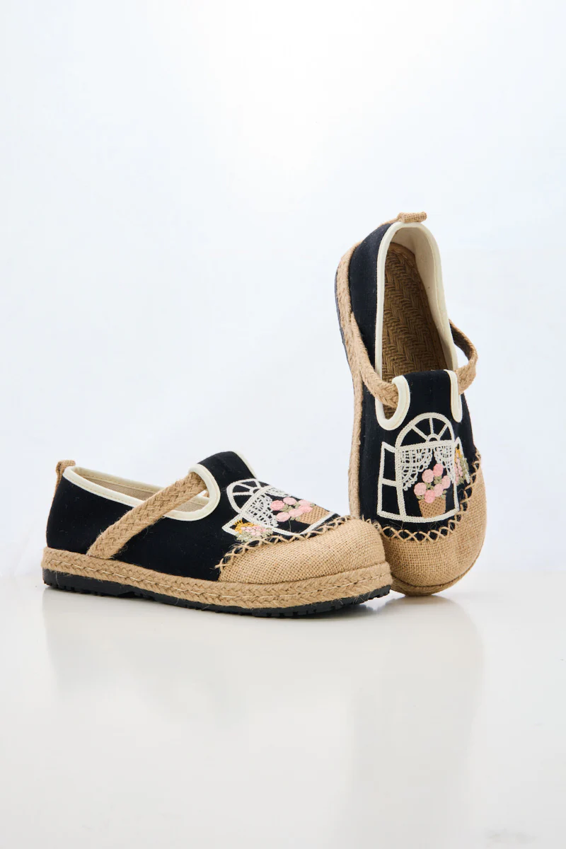 Cactus Rose | Kelilah Embroidered Linen Loafer - Black - Image 8