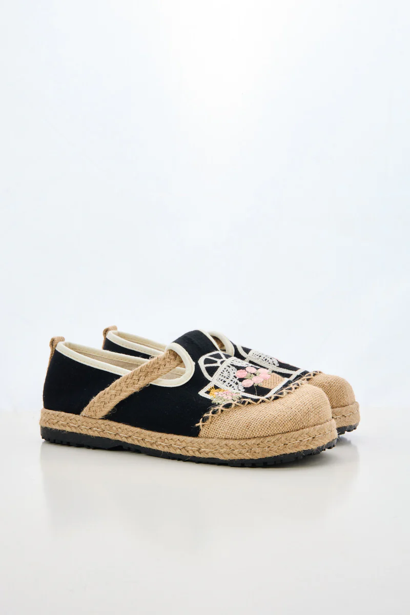 Cactus Rose | Kelilah Embroidered Linen Loafer - Black - Image 9