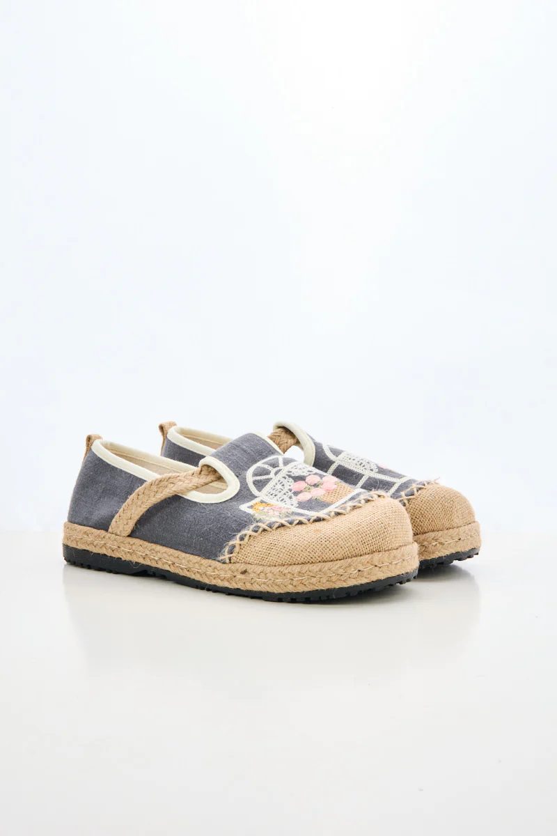 Cactus Rose | Kelilah Embroidered Linen Loafer - Grey - Image 10